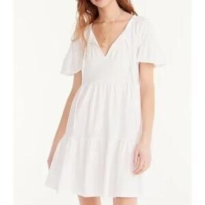 J. Crew Short Sleeve Tiered Mini Cotton Dress Sundress White Medium